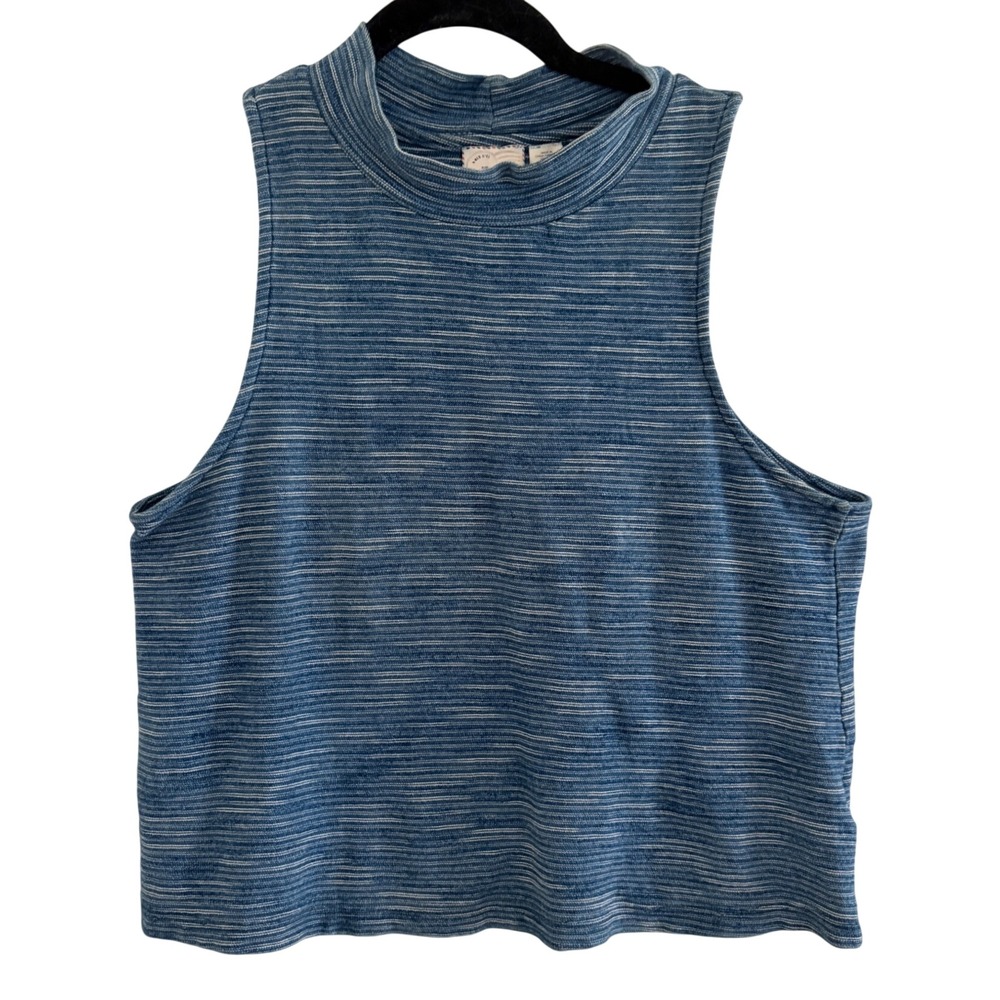 Anthropologie Postmark Blue Striped Mock Neck Sleeveless Crop Top Small
